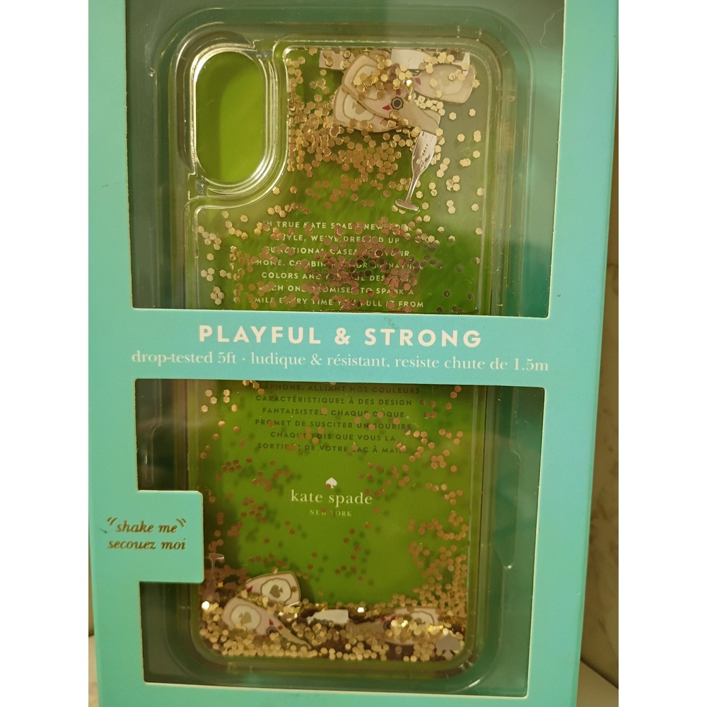 KATE SPADE Liquid Glitter Champagne Theme Hard Case for iPhone X or XS - NWT